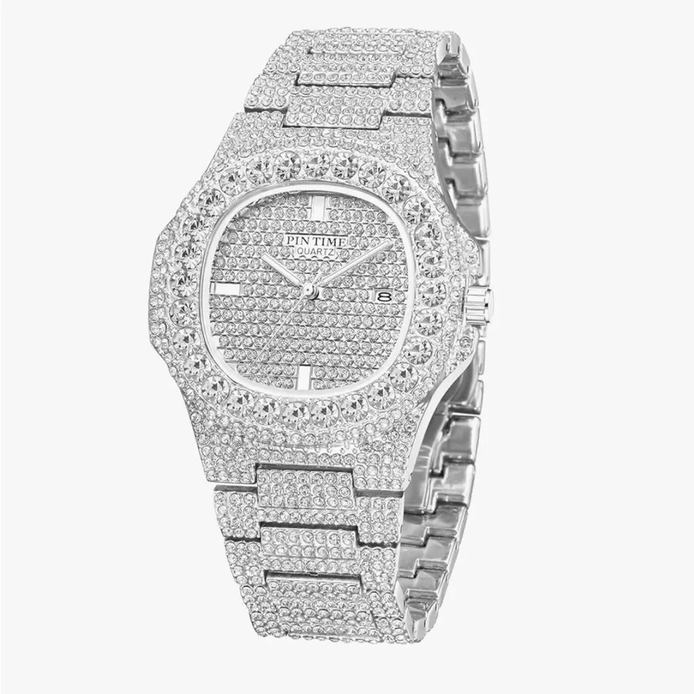 VVS Bustdown Iced Out Unisex Steel Luxury Simulated Diamond Watch Hip Hop
